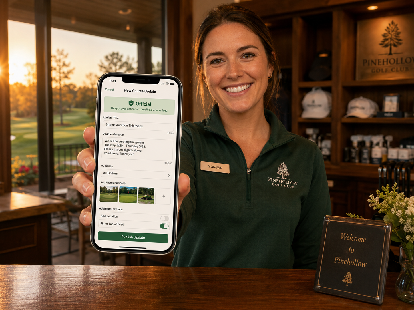 Course staff publishing an official update from a phone